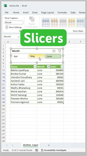 Filter Data in Excel Using Slicer | Excel Tips & Tricks 🔥