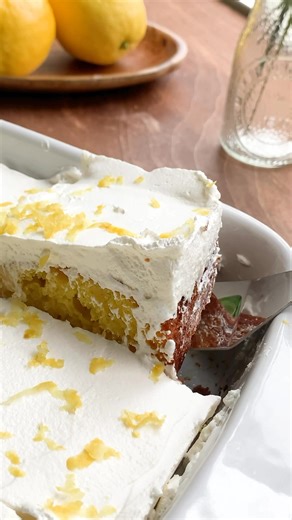 If you love lemon, you need to try this Lemon Poke Cake! 🍋🍰 It starts with a box mix, gets soaked in lemon pudding, and is topped with fluffy whipped cream. So easy, so bright, so GOOD! Ingredients ▢ 1 package (15.25 ounces) lemon cake mix ▢ 1 package (3.4 ounce) Instant lemon pudding mix ▢ 3/4 cup warm water ▢ 1/2 cup vegetable oil ▢ 4 eggs For the filling: ▢ 1/2 cup lemon juice ▢ 2 cups powdered sugar For the topping: ▢ 8 ounces frozen whipped topping- thawed (Cool Whip) Instructions 1. Preh