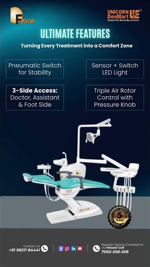 Flare Dental Chair – Smart Comfort, Smooth Control & Modern Clinic Design#unicorndenmart #dentalcare