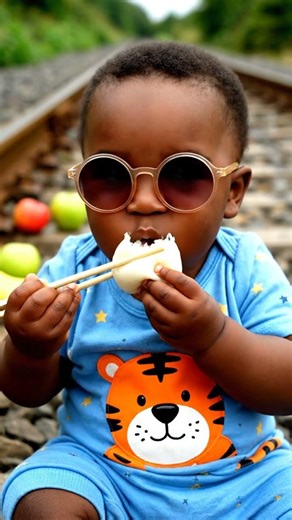 Little Tiger Snack Time by the Railway 🐯🍎