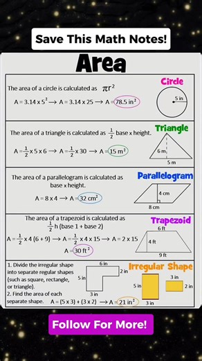 492K views · 2.6K reactions | Save it for Later - Area Math Notes!! | Math Tricks Tutorial | Facebook