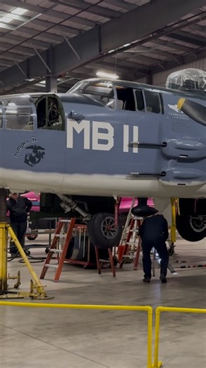 PBJ landing gear in action! This is one of the final swings after doing several with the gear doors disconnected. A gear swing isn’t just putting the airplane on jacks and seeing if the gear works, it’s a ton of work! We check the position indication, emergency extension system, downlock latch manual override, various clearances of the landing gear mechanism, ensure that the brake hoses, wiring, etc clears the landing gear and nacelle, give each gear a good shake to make sure nothing is excessiv