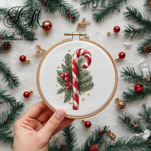 Chirstmas Candy Cane Cross Stitch Pattern PDF Pattern - Etsy