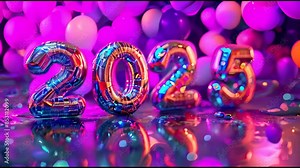 A colorful display of balloons with the numbers 20 and 25 written on them