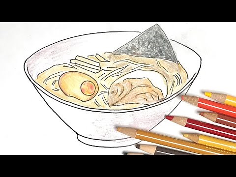 【ラーメン】の描き方！色鉛筆とペンのイラスト【ramen】