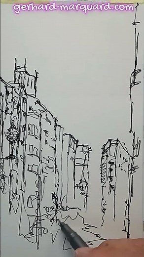Eine Straßenschlucht mit dem Fineliner zeichnen