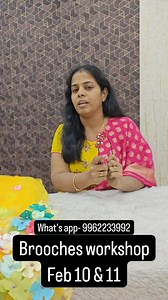 Two days of brooches workshop Date:Feb 10 & 11 Venue - sakthi stitching studio,salem Time - 10am to 4pm Accommodation free for outside people's Including - material given - lunch provided Course - basic and advanced level of brooches - organza flower making - feather work - tassle model - stone design with ring brooches - net with ruler design making - satin design making process - iron soldering methods... Admission Pre Booking must... Gpay number 9962233992 Once booking is confirmed, amt not r