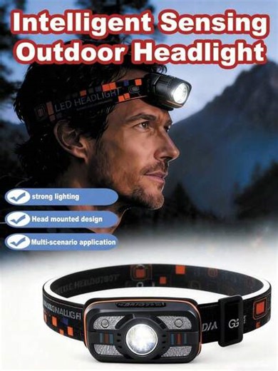 1pc Smart Sensor Headlamp, USB Rechargeable, Infrared Sensor With Pulsing Control, Bright LED Headlight With Red & White Dual Light Sources, 6 Brightness Levels. Essential For Outdoor Night Fishing And Running. | SHEIN