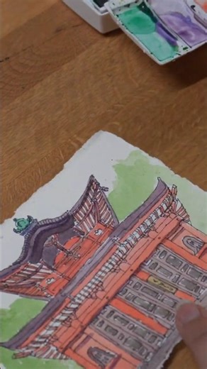 Urban sketching a Japanese shrine #japan #art #urbansketch #watercolor #painting