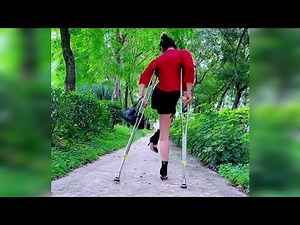 Charming Polio Girl Using Pointed High Heels with Crutches