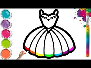 Colorful Princess Dress Drawing 🌈👗 Draw and Paint Easy Step by Step Tutorial