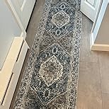 KOZYFLY Round Rug 3 Ft Rugs for Entryway Washable Circle Entrance Rug Non Slip Round Doormat Indoor Printed Faux Wool Round Front Door Mat Floor Carpet for Backdoor, Entryway, Bedroom, Blue