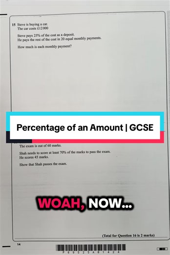 GCSE percentage question 🚗 Can you work out the monthly payment? Comment your answer 👇 #gcsemaths #percentages #mathsrevision