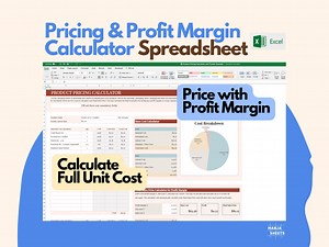 Product Pricing Calculator Microsoft Excel, Cost and Pricing Guide, Pricing Sheet, Small Business Pricing Tool