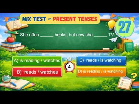 MIX TEST – Present Tenses | 30 Easy Tests with Answers for Beginners | Learn English