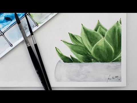 Watercolor SUCCULENT painting - easy step by step plant painting video + FREE SKETCH