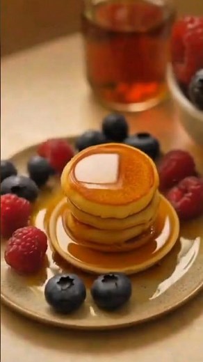"Mini Pancake Stack with Maple Syrup & Fresh Berries"