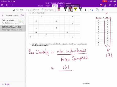 Quadrat Sampling Calculations