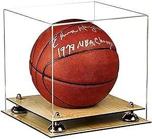 Deluxe Clear Acrylic Full Size Basketball Display Case with Gold Risers and Wood Base (A001-GR)