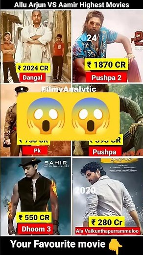 Allu Arjun vs Aamir Khan Top 6 Highest Grossing Movies | Dangal | Pushpa 2 | #alluarjun #shortsfeed
