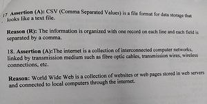 17 ​ Assertion (A): CSV (Comma Separated Values) is a file format for data storage that looks like a text file.
