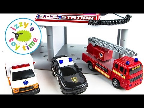 Hot Wheels Fire Trucks Ambulances and Police Cars | Fast Lane SOS Station | Fun Toy Cars