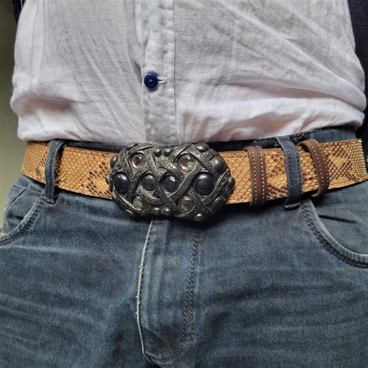 Statement Python Belt 4cm | Genuine Snakeskin | Vintage Black Buckle With Crystals | Gothic Boho Western Style | Custom Size Brown Unisex - Etsy