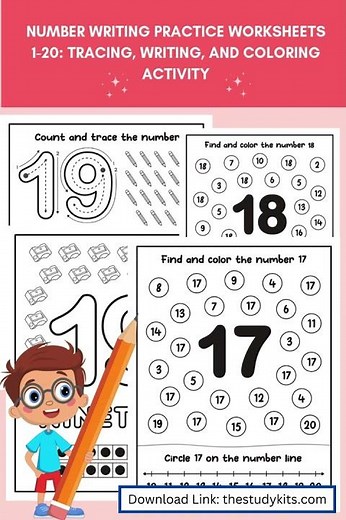 Number Writing Practice Worksheets 1 20 Tracing, Writing, and Coloring Activity