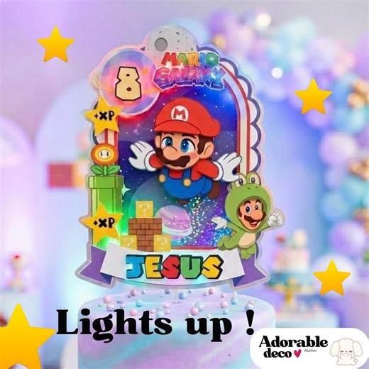 Light up Mario Cake Topper | Super Mario Galaxy Birthday | Custom Name & Age | LED Cake Topper | Gaming Party Decor | 3D Layered - Etsy
