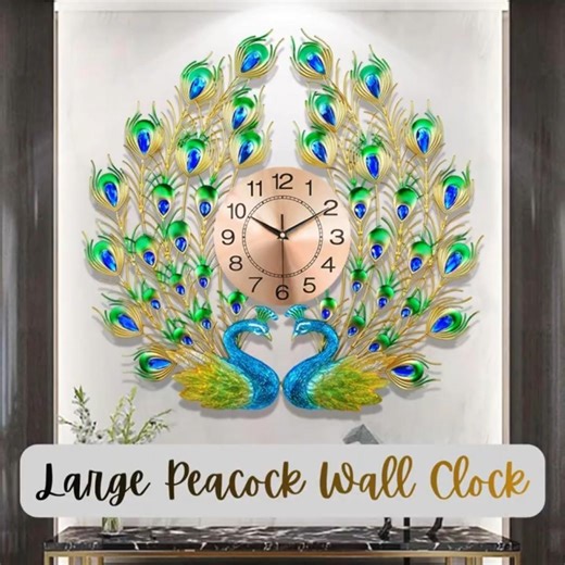 Large Peacock Wall Clock Silent Non Ticking,3D Creative Luxury Decorative Wall Clocks