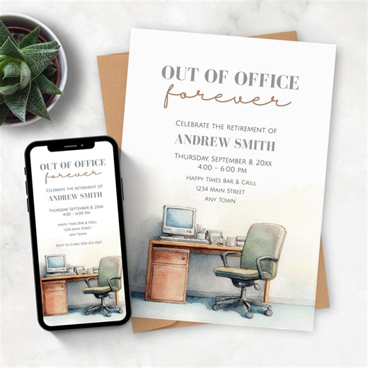 Out of Office Forever Retirement Party Invitation | Retirement Digital Download | Party Invitation Template | Retirement Invitation | R22 - Etsy