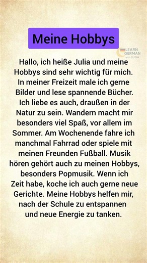 My Hobbies #shorts #deutsch #meinehobbys