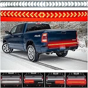 60'' LED Truck Tailgate Bar 5 Row LED Tailgate Light Strip with Red Brake Runnig Turn Signal White Reverse Light for Truck Car Trailer Camper RV- No Drill Install,12V