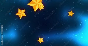 Gold stars moving galaxy space background 4K. Starry night creative child play drama anime animation backdrop. Constellation glittering heaven entrance cosmos clip. Shiny mystery fantasy clouds moving