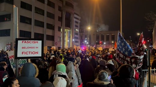 Protesters gather outside DHS in response to shooting in Minneapolis