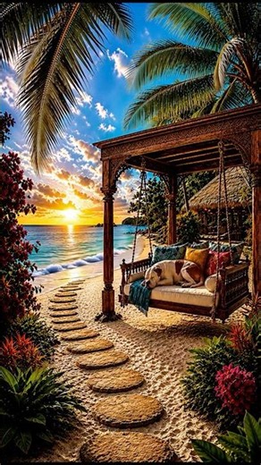 Tropical Beach Sunset Ambience Relaxing Ocean Waves & Island Breeze #shorts