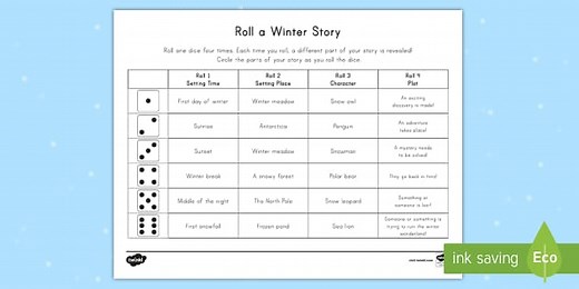 Roll a Winter Story Narrative Writing Worksheet for K-2nd Grade
