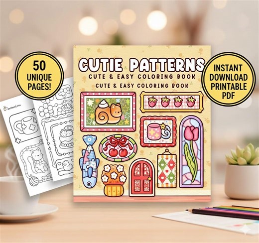 50 Cutie Patterns Coloring Book, Bold and Easy Coloring Pages for Adults and Kids, Simple Kawaii Pattern Designs PDF, Cozy Aesthetic Pattern - Etsy
