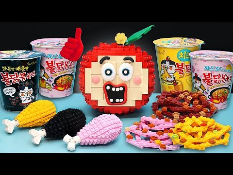 LEGO SPICY Fast Food Challenge 🌶️ Korean Fire Noodles Mukbang IRL | Stop Motion Cooking & ASMR