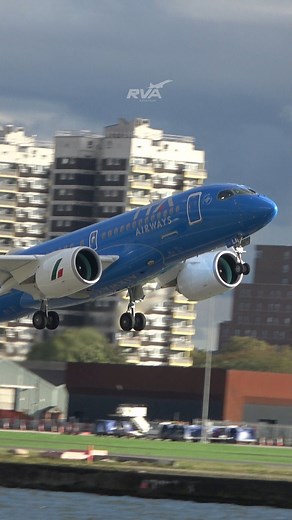 ITA Airways #airbus A220-100 Reg: EI-HLA flight AZ227 to #milan (LIN) rotating off runway 27 at London City Airport (LCY). #A220 #londoncityairport #airplane #planespotter | RVA Aviation