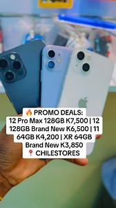 🔥 PROMO DEALS: 12 Pro Max 128GB – K7,500 | 12 128GB Brand New – K6,500 | 11 64GB – K4,200 | XR 64GB Brand New – K3,850 | 13 128GB – K5,900 📍 CHILESTORES – Shoprite Cairo Road, next to Hungry Lion, opposite Society Business Park 📞 0966255674/0771260365 Quality iPhones • Trusted Repairs • Best Prices in Lusaka 🔧📱 #CHILESTORES #iPhoneDeals #LusakaPhones #Zambia #Promo | ChileStore