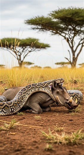 Will the python manage to swallow the warthog in one bite #wildlife #python #nature