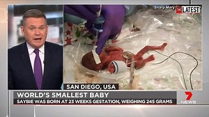 The world's smallest surviving baby born in San Diego in December, weighing just 245 grams, has reached a remarkable milestone. Five months on, Saybie is healthy and able to go home with her family. Story: 7news.link/d71mbv #TheLatest #7NEWS | 7NEWS Australia
