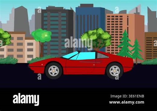 Animation of cartoon retro car driving on the street, city background Stock Video Footage - Alamy