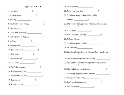 Question Tags - Advanced worksheet