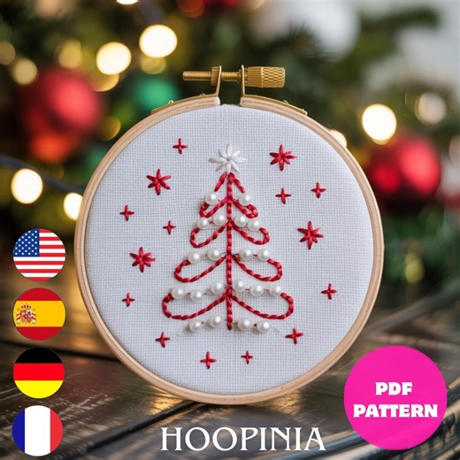 Pearl Christmas Tree Embroidery PDF Pattern | Easy Holiday Stitch Guide | DMC Color Guide | - Etsy