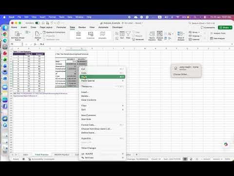 t-test using Excel