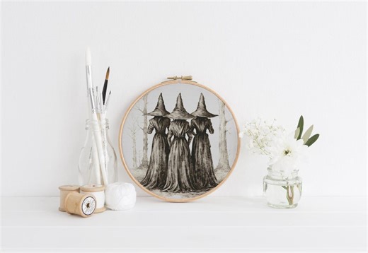 Witch Cross Stitch Pattern PDF, Gothic Three Witches Art, Dark Fantasy Embroidery Chart, 18 Count Printable Halloween Design - Etsy Canada