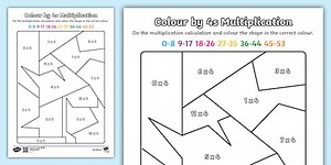 Colour by 4s Multiplication Activity Worksheet