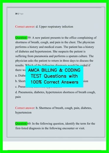 AMCA BILLING & CODING TEST Questions with 100% Correct Answers video